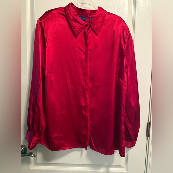 Karen Scott Tops - Karen Scott Vibrant Red Satin Blouse